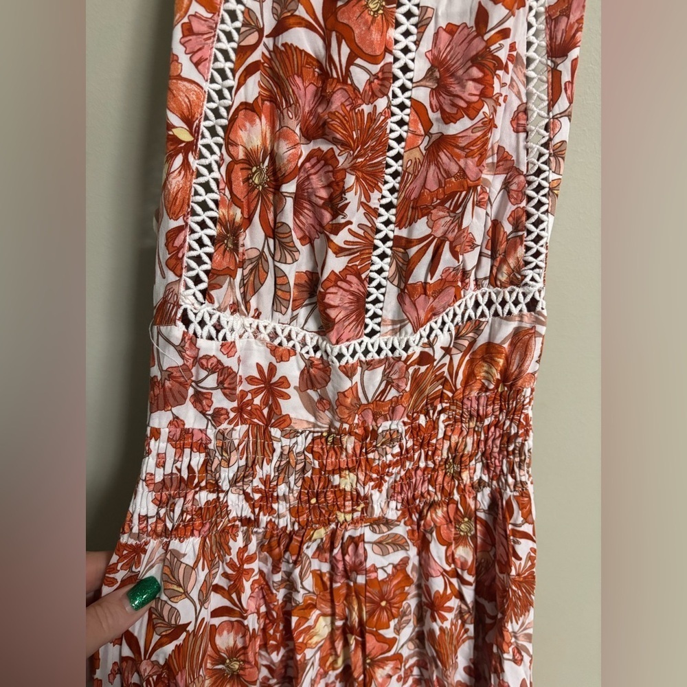 Anthropologie Abel the Label Maxi Dress Tie Back High Neck Size Small 4-6 Floral - Picture 3 of 7